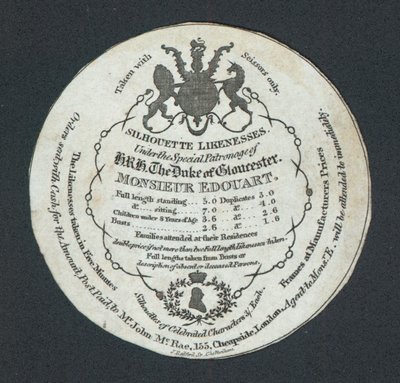 Monsieur Edouart, Sziluett hasonlatok, kereskedelmi kártya alkotó: English School