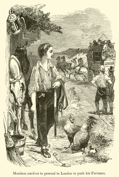 Morrison elhatározza, hogy Londonba megy, hogy szerencséjét előmozdítsa (metszet) alkotó: English School