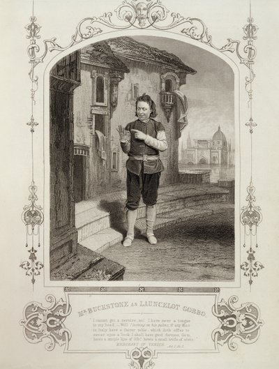 Mr Buckstone mint Lancelot Gobbo, II. felvonás 2. jelenet, William Shakespeare (1564-1616) A velencei kereskedő című filmben alkotó: English School