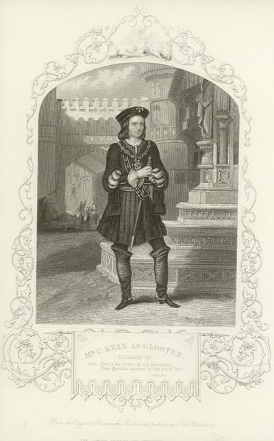 Mr C Kean mint Gloster, Richard III, I. felvonás, I. jelenet alkotó: English School