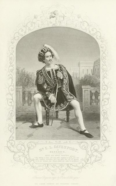 Mr E L Davenport mint Benedick, Sok lázadás a semmiért, II. felvonás, iii. jelenet alkotó: English School