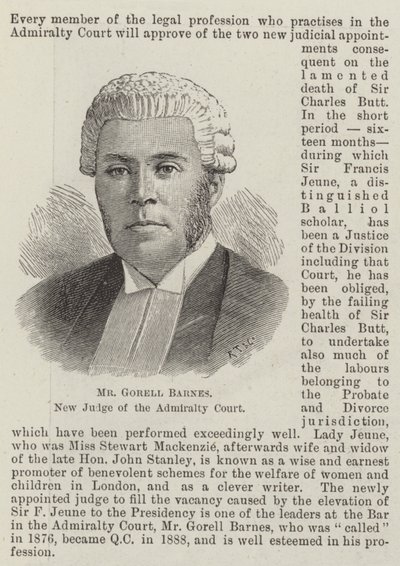 Gorell Barnes úr, az Admiralitási Bíróság új bírája (metszet) alkotó: English School