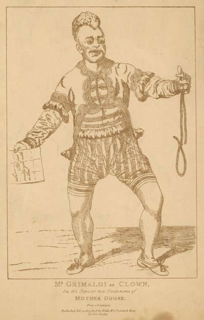 Joseph Grimaldi úr bohócként a Mother Goose című pantomimben alkotó: English School