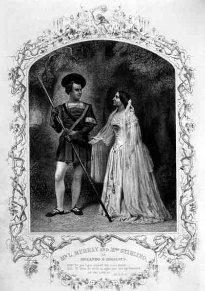Mr. L. Murray mint Orlando és Mrs. Stirling mint Rosalind, V. felvonás 4. jelenet, William Shakespeare (1564-1616) Ahogy tetszik című filmjében (metszet) alkotó: English School
