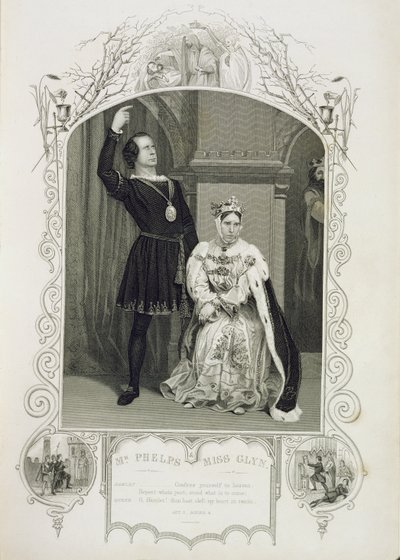 Mr. Phelps mint Hamlet és Miss Glyn mint Gertrude királynő, III. felvonás 4. jelenet, William Shakespeare Hamletjében (1564-1616) alkotó: English School