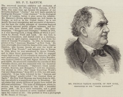 Phineas Taylor Barnum úr, New York-i, a "White Elephant" (metszet) tulajdonosa alkotó: English School