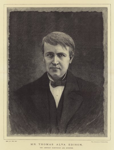 Thomas Alva Edison, az amerikai villanyszerelő és feltaláló (metszet) alkotó: English School