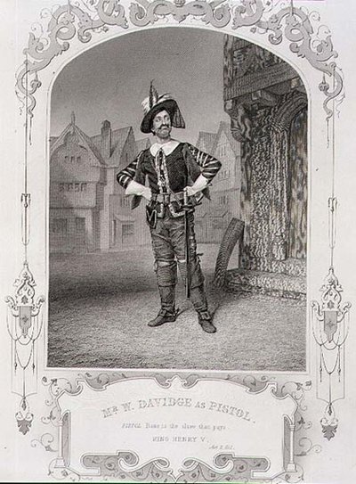 Mr. W. Davidge pisztolyként, II. felvonás, V. Henrik király 1. jelenete, egy dagerrotípiából, kocsmából. szerző: John Tallis & Co. (litho) alkotó: English School