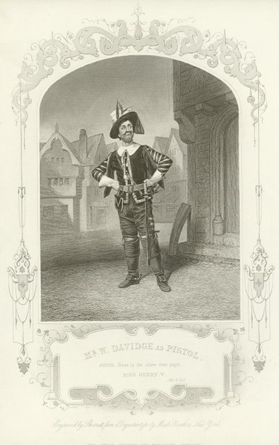 Mr. W. Davidge pisztolyként, V. Henrik király, II. felvonás, I. jelenet alkotó: English School