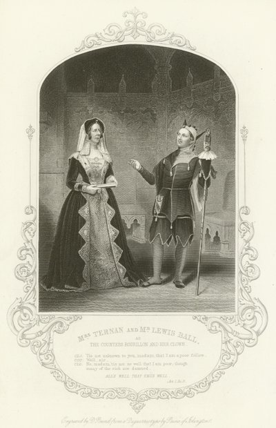 Mrs Ternan és Mrs Lewis Ball, mint Rousillon grófnő és bohóca, Minden jól végződik, I. felvonás, iii. jelenet alkotó: English School