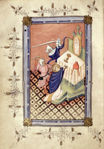 Ms.49 f.18v Canterbury-i Szent Tamást (1118-70 körül) két lovag megtámadja, Horae, 1420-30 alkotó: English School