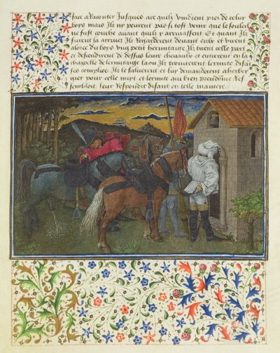 Ms. 2597 Szív, vágy és nagylelkűség, késő este, a Remete cella előtt, Rene dAnjou Livre du Coeur dAmours Espris fakszimile kiadása alkotó: English School