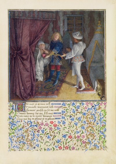 Ms. 2597 Rene király álmodik: A Szeretet Istene ellopja tőle a Szívét anélkül, hogy tudná, és átadja a Desire-nek, Rene dAnjou Livre du Coeur dAmours Espris fakszimile kiadása alkotó: English School