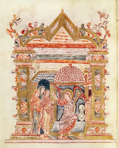 Ms 274 (Y-6) fol.72v Szent asszonyok a sírnál, Jumieges Róbert Misekönyvéből, 1016 körül alkotó: English School