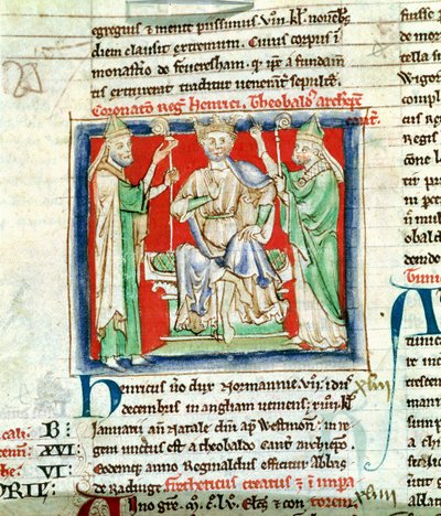 Ms 6712 (A.6.89) fol.135v II. Henrik (1133-89) miniatűr a Flores Historiarumból, Matthew Paris, 1250-52 alkotó: English School