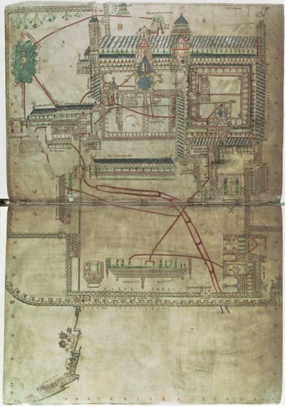 Ms R 171 f.285 Canterbury katedrális és a vízvezeték-rendszer terve, az „Eadwine Psalter”-ből, 1150 körül (vellum) alkotó: English School