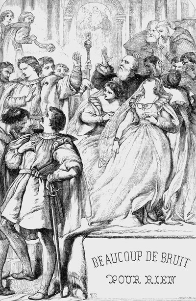 Sok háborgás a semmiért – Illusztráció a „William Shakespeare műveinek befejezésében” 1866-ban – A kiadás illusztrációi és általános formája Cassell illusztrált Shakespeare-jéből származik, amely Londonban jelent meg alkotó: English School