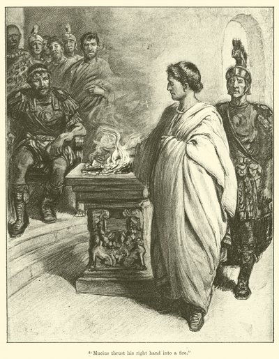 "Mucius tűzbe döfte a jobb kezét" (metszet) alkotó: English School