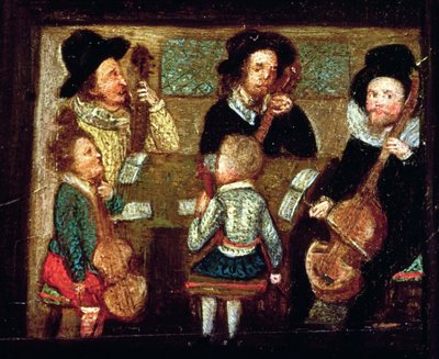 Zenészek a Wadley House-ban, részlet a Sir Henry Unton (1557-96) élete és halála című filmből, 1596 körül (lásd még: 99909) alkotó: English School