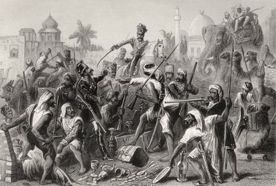 Az 1858-ban megjelent „Az indiai lázadás története” című lázadó sepoyok zsákmányt osztanak alkotó: English School