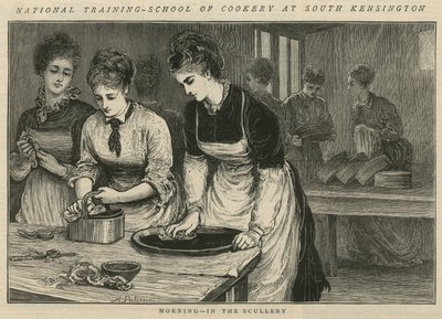 National Training School of Cookery South Kensingtonban: Reggel a mosdóban alkotó: English School