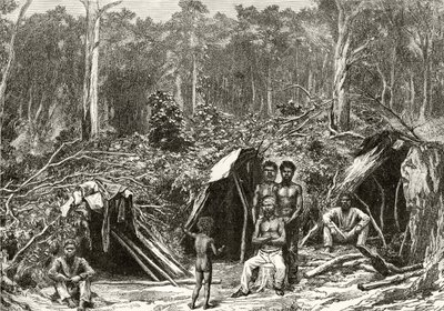 Native Aboriginie Campment, 1880 körül, Howard Willoughby „Australian Pictures” című művéből, a Religious Tract Society, London, 1886 alkotó: English School