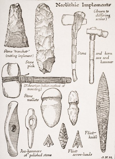 Neolithic Implements, illusztráció H.G. Wells „The Outline of History” című művéből, I. kötet, 1920-ban alkotó: English School