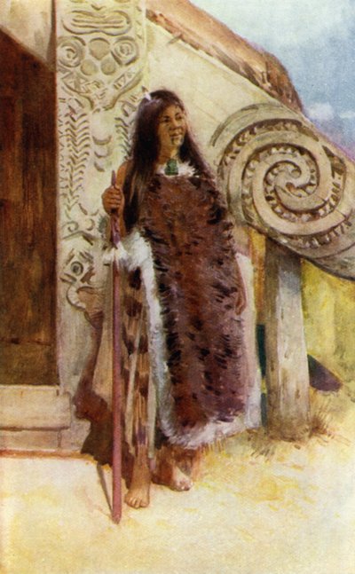 Új-Zéland: Maori törzsfőnöknő (színes litográfia) alkotó: English School