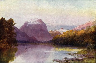 Új-Zéland: Te Anau tó partján (színes litográfia) alkotó: English School