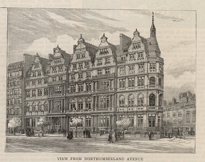 Az alkotmányos klub új épülete a Northumberland Avenue-n: Kilátás a Northumberland Avenue-ról alkotó: English School