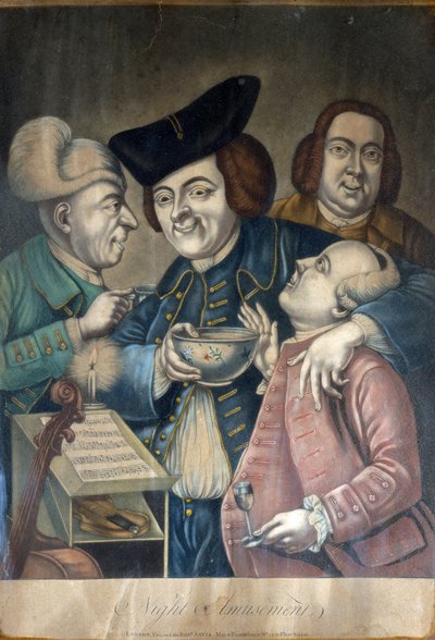 Éjszakai mulatságok, 1770 körül (kézzel színezett mezzotint) alkotó: English School
