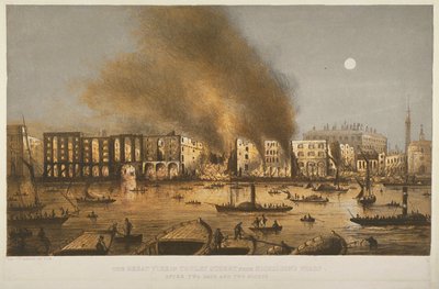 Éjszakai nézet az 1861-es tűzvészről a Tooley Street-ben, Bermondsey államban, 1861 alkotó: English School