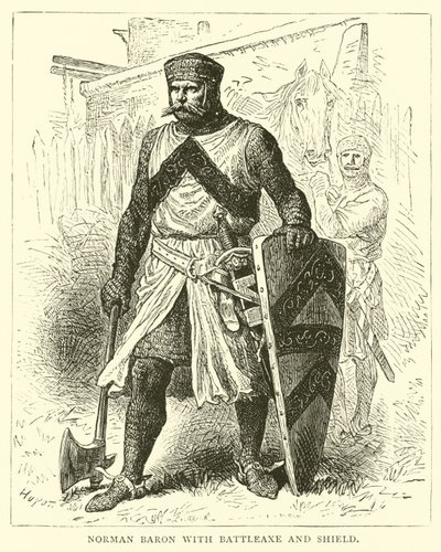 Norman Baron csatabárddal és pajzzsal alkotó: English School
