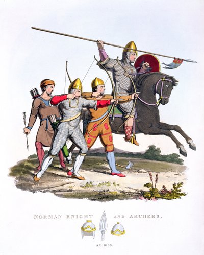 Norman Knight és Archers, 1066, az Ancient Armourból, Samuel Rush Meyrick, 1824 alkotó: English School