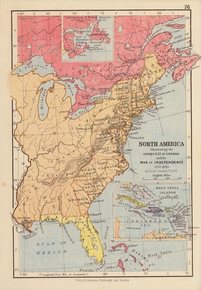 Észak-Amerika, Kanada meghódítását és a függetlenségi háborút illusztrálva alkotó: English School