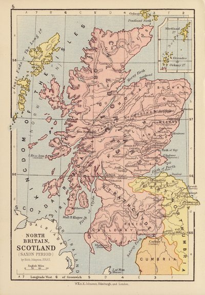 Észak-Britannia, Skócia, szász időszak (színes litográfia) alkotó: English School