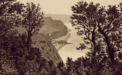 Észak-Devon: Clovelly a Hobby Drive felől (litográfia) alkotó: English School