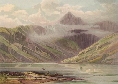 Walestől északra, Snowdon Llyn Llydaw-tól (színes litho) alkotó: English School