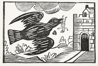 Most egy nagy erejű holló hordozta az Away szegény Tomot, illusztrációja a Chap-books of the Eighteenth Century, John Ashton, kocsma. 1882 alkotó: English School