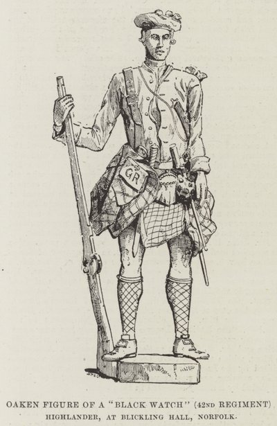 „Fekete óra” tölgyfa figurája (42. ezred) Highlander, Blickling Hall, Norfolk (metszet) alkotó: English School