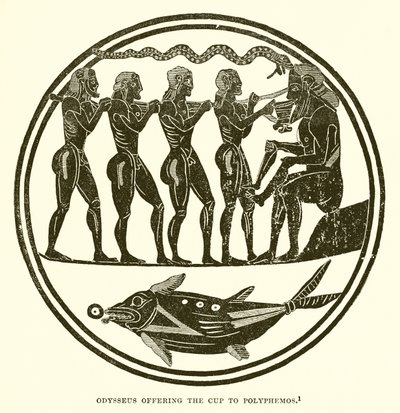 Odüsszeusz felajánlja a poharat Polyphemosnak alkotó: English School