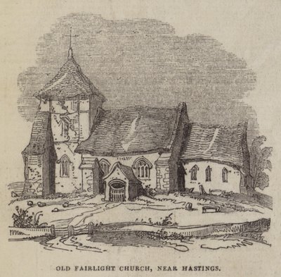 Alte Fairlight-Kirche, in der Nähe von Hastings (Gravur) von English School