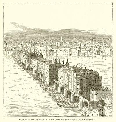 Old London Bridge, a nagy tűzvész előtt, 17. század alkotó: English School