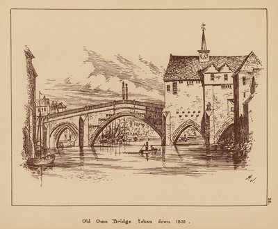 Régi Ouse-híd, lebontva 1809-ben (litográfia) alkotó: English School