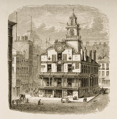 Old State House, Boston, 1870 körül, a Religious Tract Society által kiadott „American Pictures”-ből, 1876 alkotó: English School