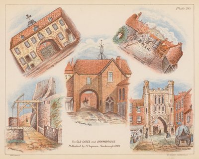 Régi kapuk és felvonóhíd, Scarborough (színes litográfia) alkotó: English School