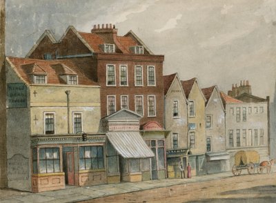 Régi házak Upper Street-en, Islingtonban, a templommal szemben (wc papíron) alkotó: English School