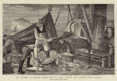 Egy gőzvonóhálós hajó fedélzetén a Firth of Forthban, a Catch alkotó: English School
