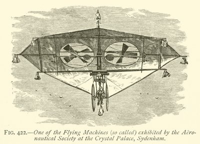 Az Aeronautical Society által kiállított egyik repülőgép (úgynevezett) a Crystal Palace-ban, Sydenhamban (metszet) alkotó: English School