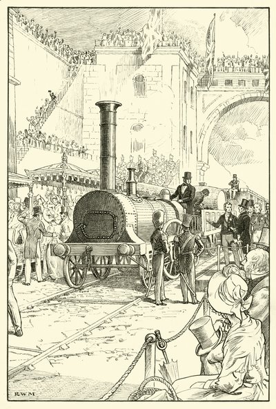 A Liverpool és a Manchester Railway megnyitása (tinta papíron) alkotó: English School